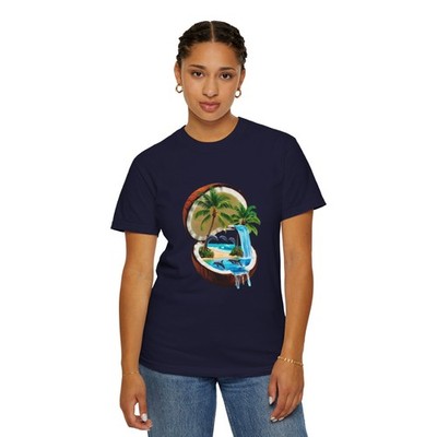 Coconut Island Landscape T-shirt | Tropical Beach Waterfall Design