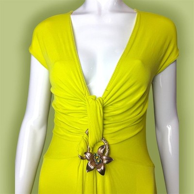 NWT Vintage Class Roberto Cavalli Lime Green Orchid Midi Dress