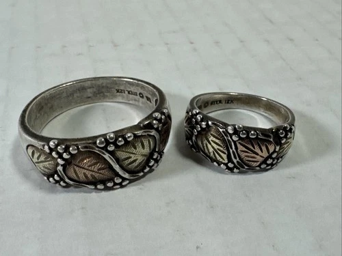 Vtg. Set Of BLACK HILLS GOLD, Grape Leaf Vine Sterling Silver 12K Band Rings