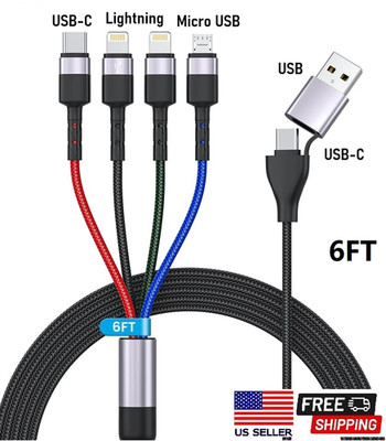 4 in 2 Multi Charging Cable Universal  Fast iPhone USB-C Micro USB Cord 100W