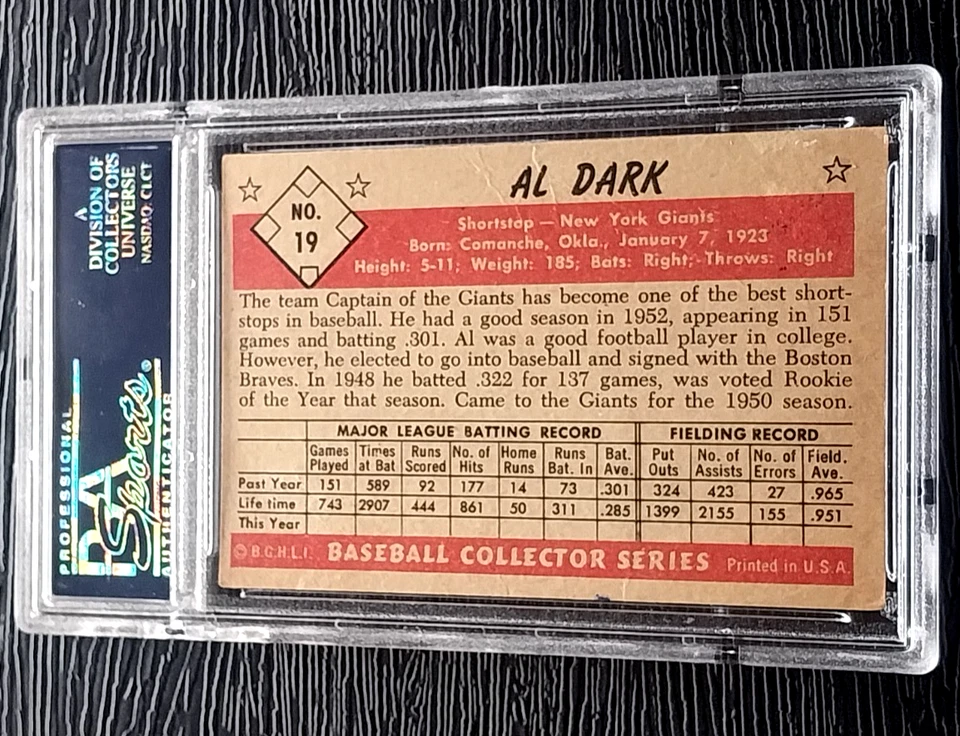 TARJETA DE BÉISBOL AL ALVIN DARK GIANTS AUTOGRAFIADA FIRMADA 1953 BOWMAN COLOR PSA DNA Foto 3 de 3
