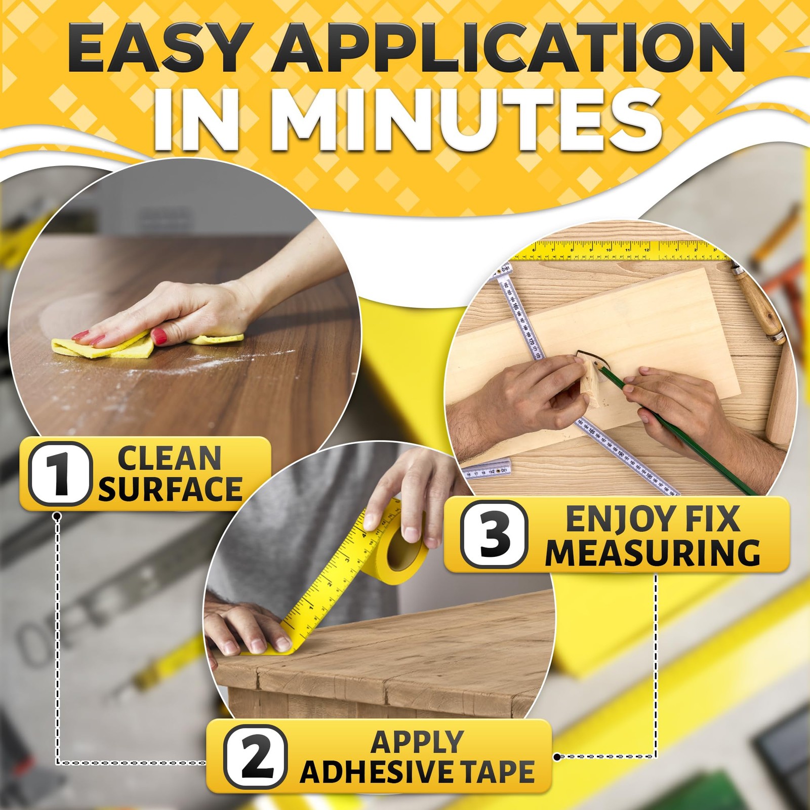 12 Inch Repeating Adhesive Measuring Tape – 13.9 Yards, 1” Wide, Dual Metric,...