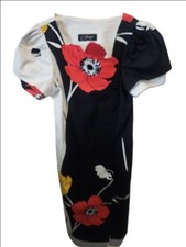 Women's Abrizzi Vintage 80s Floral Snap-Front Dress in Black & White, Size 12