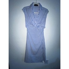 Cider Women's Woven Cotton-Blend Striped Split Hem Midi Collard Dress XXS