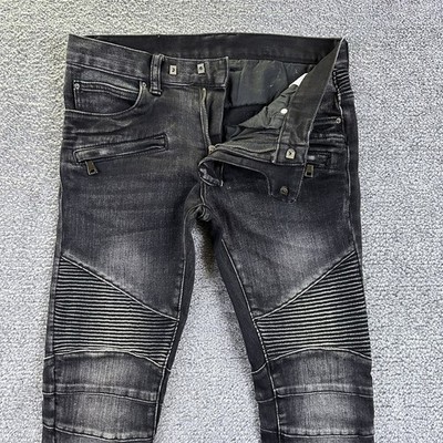 MNML Moto Biker Jeans Black Wash Slim Straight Denim Size 28 Fit