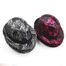 12x Trilby Hüte Hut Set 21 mit Spitze pink grau- Fedora Posten Großhandel