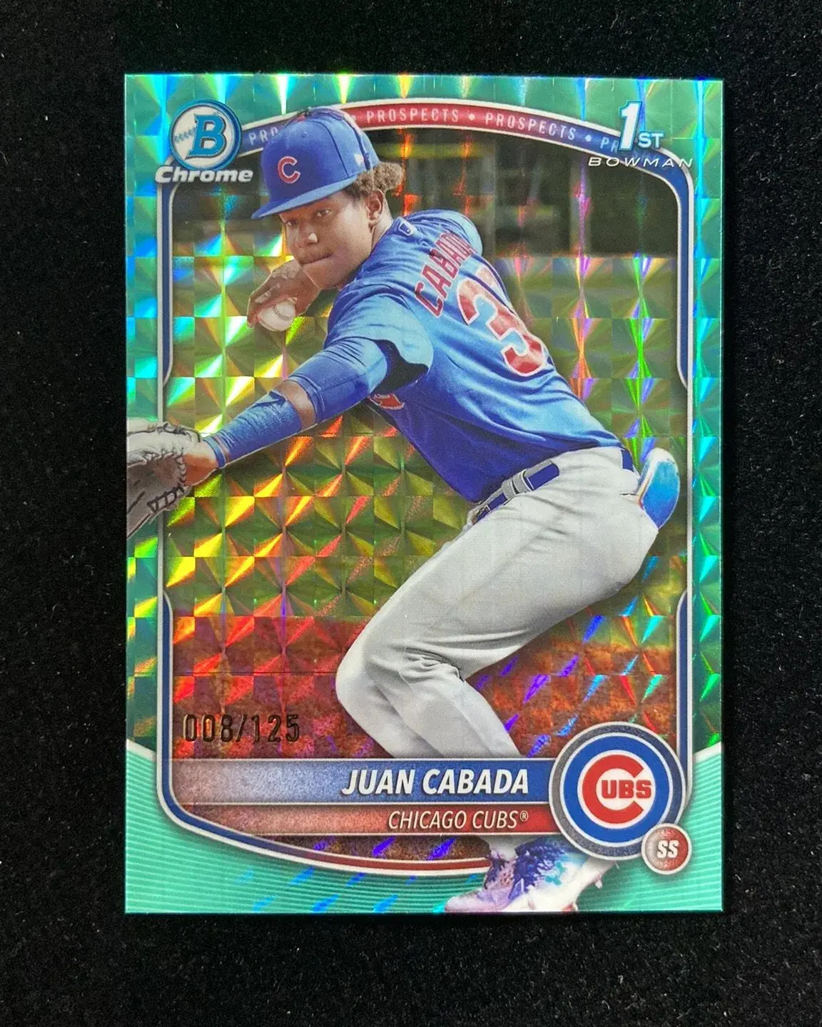 2025 Topps Bowman Chrome Aqua Geometric #BCP-207 Juan Cabada 1st /125 Cubs QI95