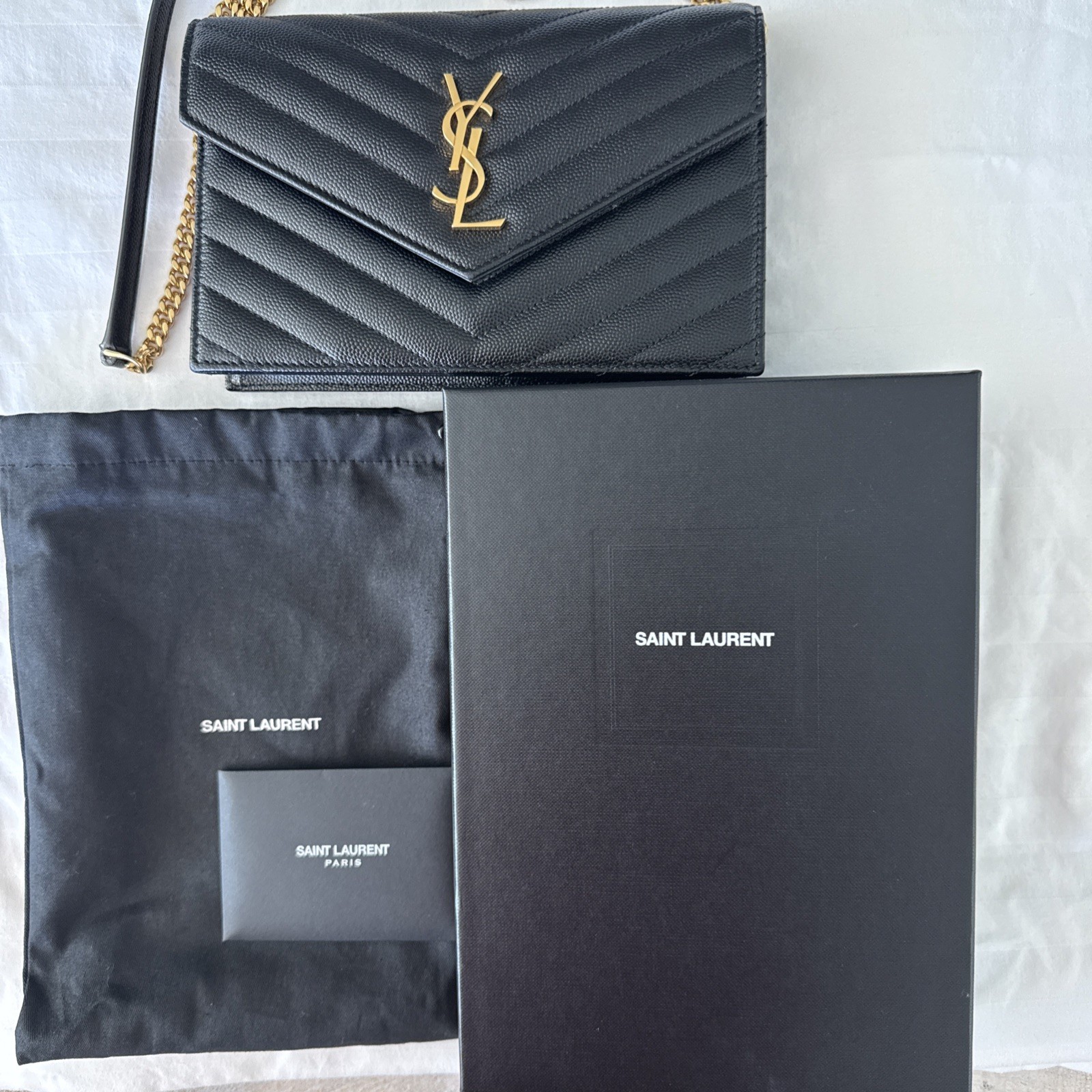 YSL Saint Laurent Cassandre Envelope Chain Clutch Bag Black -Excellent Condition
