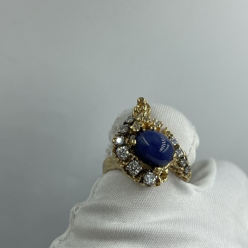 14K Yellow Gold Synthetic Lapis Lazuli & Diamond Ring 6.5g - Picture 9 of 17
