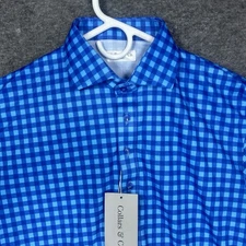 Collars and Co Polo shirt Mens S Blue Gingham plaid Dress Collar short sleeve