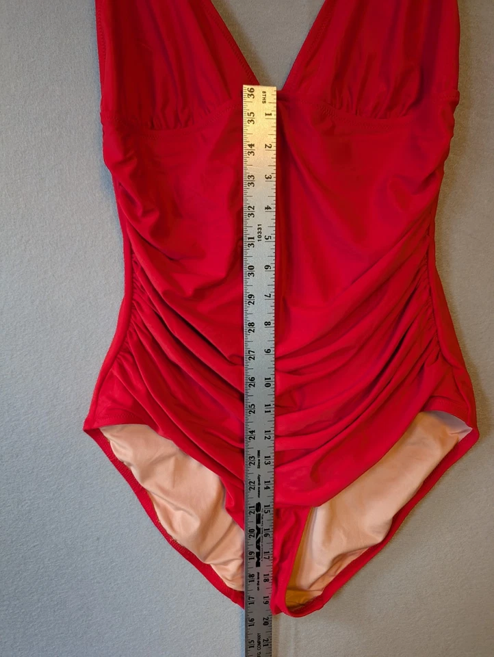 Traje de baño JCrew para mujer talla 12 acanalado cuello en V de una pieza cerise brillante nuevo con etiquetas Foto 4 de 4