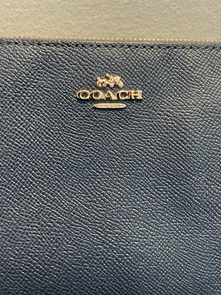 COACH Blue Polished Pebble Leather Wallet Clutch Wristlet Gold Hardware,  Strap - Image 4 of 4