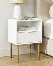 Nightstand,Morden Bedside Table with Gold Frame,Small White Night Stand,End T...
