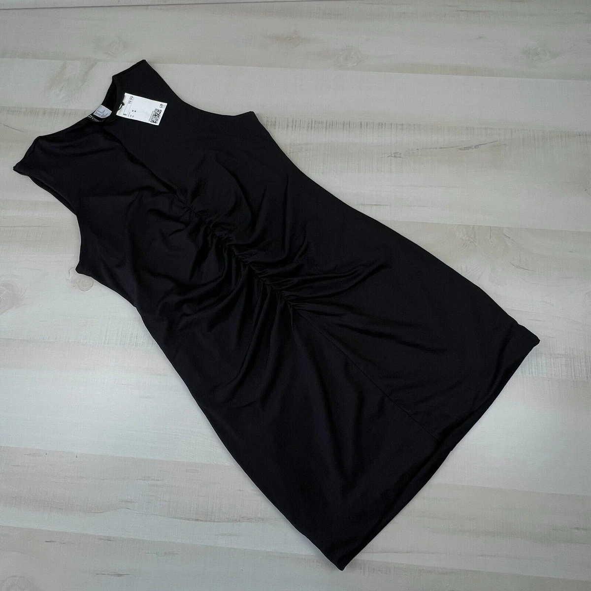 H M Divided Women Dress Medium Black Sheath Sleeveless Form Fitting Gathered New