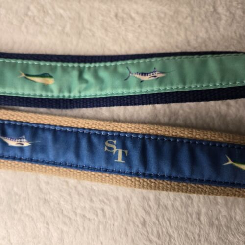 2 SOUTHERN TIDE Woven Canvas Leather PREPPY SwordFish Ocean BELTs 30** - Picture 7 of 16