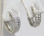 18 kt White Gold Pair Double Row Diamond Snap Huggie Hoop Earrings B6561
