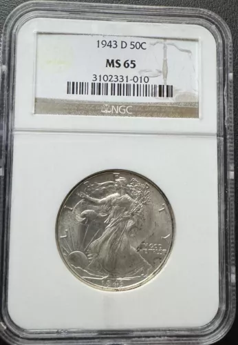 1943 D 50C Walking Liberty Half Dollar NGC MS 65