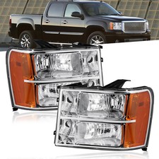 Chrome Amber Corner Headlights For 07-13 Gmc Sierra 1500 2500hd 3500hd Headlamps