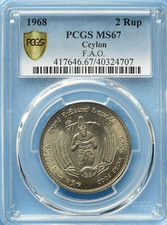 Cejlon 1968 2 rupie MS 67 rzadkie!! Propozycja cenowa pożądana!!