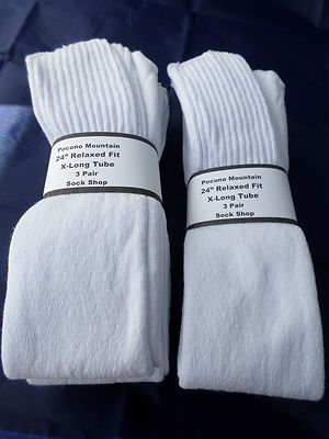 6 Pairs Pocono  24'' Extra Long White Tube Sock Large Relax Fit USA Mens 6-15