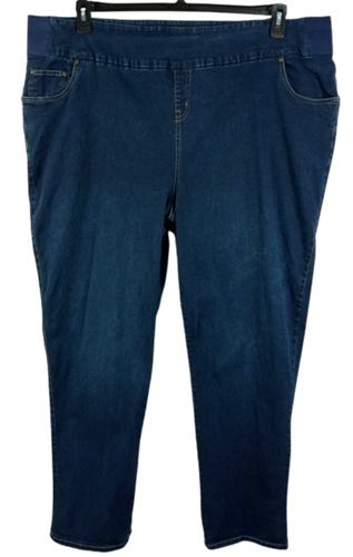 blue denim wide waist elastic panels 