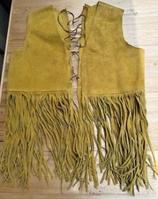 Yellow Handmade Suede Western Fringe Vest Large