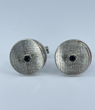 Vintage round cufflinks black rhinestone brus...
