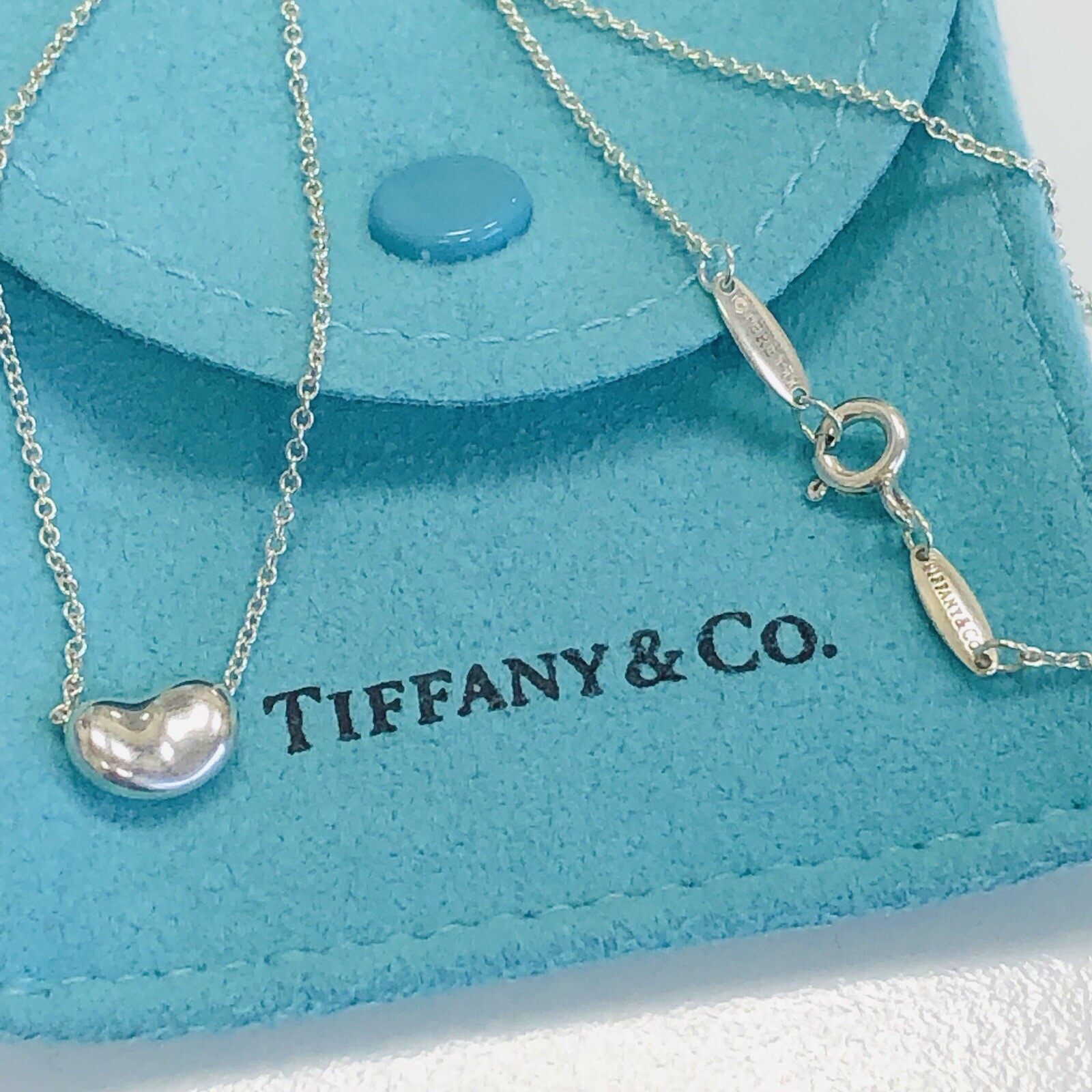 Tiffany Elsa Peretti 925 Sterling 9mm Bean Pendant Necklace