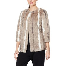 Nina Leonard 3/4-sleeve Faux Fur Jacket Bolero Coat Size S Brown And White