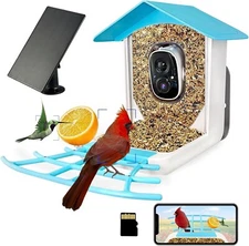64GB Smart Bird Feeder 2K 3MP HD Camera Solar Powered AI Bird Identify White