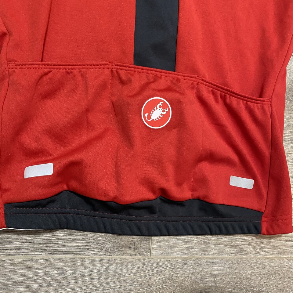 Castelli Cycling Jersey Mens XL Red Fondo Long Sleeve Biking Full Zip