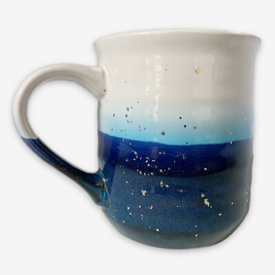 Sheffield Home Blue Ombré Coffee Mug Cup With Gold Flecks Ocean Sky Sea 16oz NEW