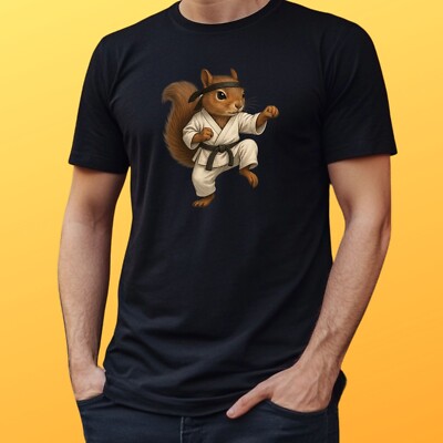 Karate Squirrel Funny T-Shirt - Animal Funshirt, Unisex, Black Strap