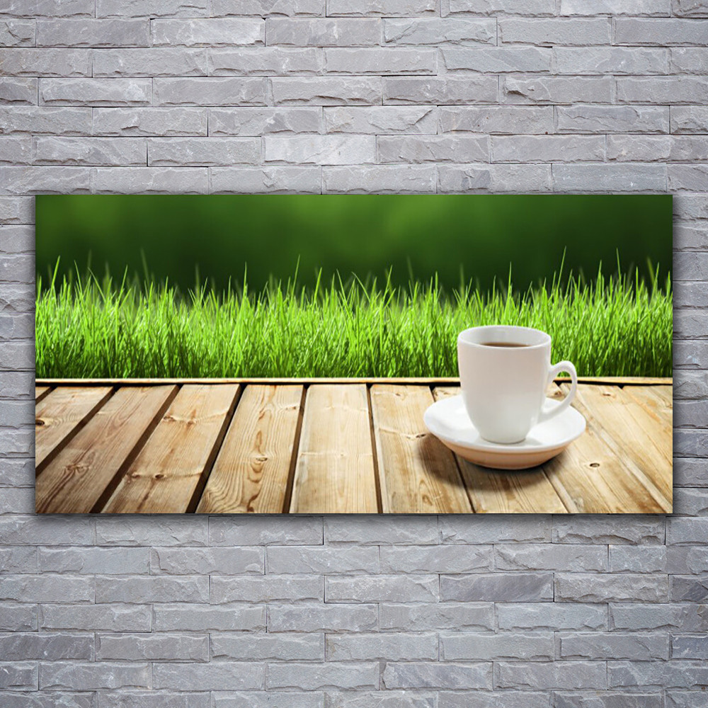 Tableau sur verre acrylique 120x60 cm Herbe Tasse pour decoration murale