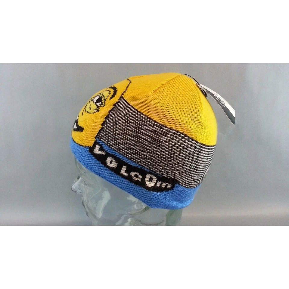 NUEVO CON ETIQUETAS NUEVO Gorro Volcom Niños Skate Surf Azul Caras Amarillas Talla Única Foto 3 de 4