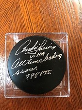 PHILADELPHIA FLYERS ANDRE LACROIX AUTOGRAPHED  PUCK W/COA WHA ALL TIME SCORER