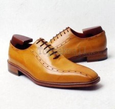 Handmade Men's Leather Oxfords Burnished Tan Medallion Toe Party Wear Shoes-844