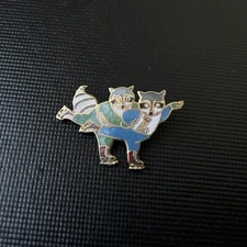 FREE SHIPPING NOS Roni Raccoon pair figure skating pin 1980 Winter Olympics pin