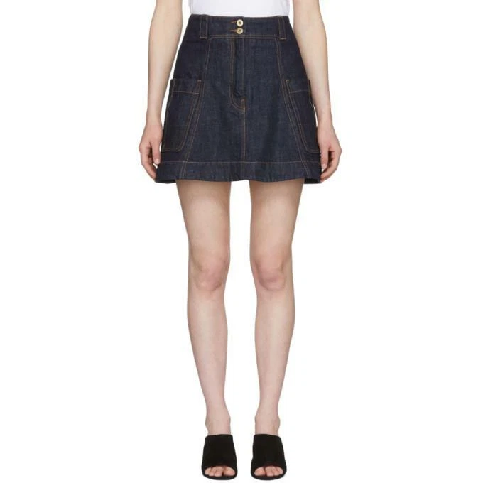 NWT Carven Indigo Denim A-Line Mini Skirt Size F 34/US 2