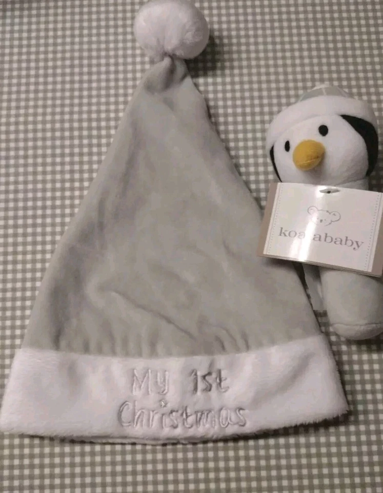 Conjunto de Sonajero Sombrero de Navidad Primer Bebé Pingüino Gris Terciopelo Unisex Koala Bebé Nuevo con Etiquetas Foto 4 de 4