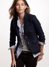 J CREW Schoolboy Wool Blazer 2 Chalk Stripe Navy Blue Pinstripe 03703 Jacket