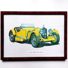 SELTEN Vtg Mercedes-Benz SSK 1929 Lithografie Gerahmter Kunstdruck Michael Roffe
