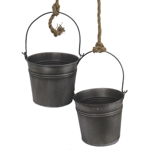 Secchio in metallo con rullo di rinvio set decorativo argento grigio MB27 cor... - Foto 4 di 5
