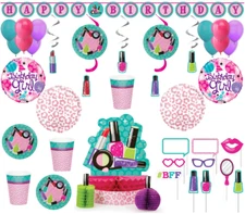 Sparkle Spa Makeup Birthday Party Decorations Banner Centerpiece Swirls Props