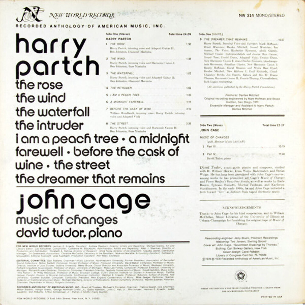 Harry Partch / John Cage - The Music Of John Cage And Harry Partch