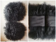 Real Mongolia lamb Fur Cuffs Sleeves A Pair of Black For Jacket Coat Sweater