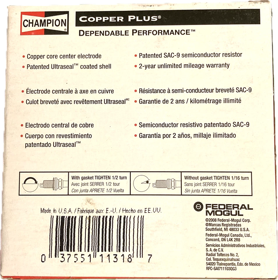 4x Bujías Champion 344 RC9YC para Mercedes-Benz 2003-2017 S600 2006-2020 S65 Foto 3 de 3