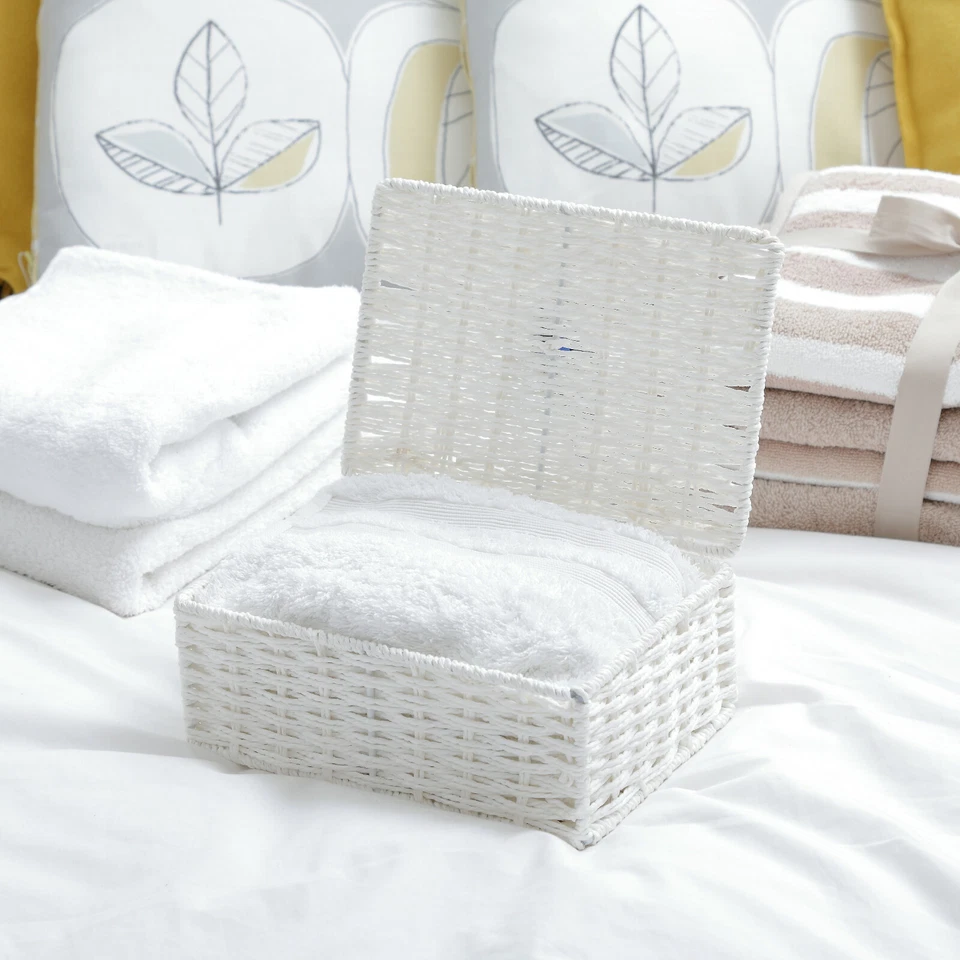 Arpan Hamper Storage Basket White Small Paper Rope Box With Lid - Image 2 of 4