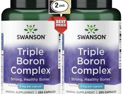 TWO BOTTLES Swanson Triple Boron Complex 3mg 250 Capsules Mineral Supplement