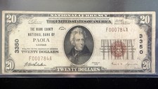 1929 $20 National Currency Miami County National Bank of Paola Kansas Fr. 1802-1